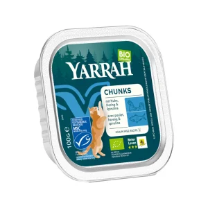 100% Bio | Organisch Yarrah | Katzenfutter Bröckchen Huhn und Fish mit Spirulina