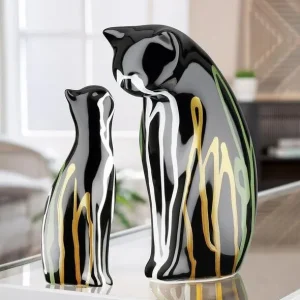 2tlg. Set, Figur, Katze, "Scuro", Keramik, schwarz, L. 8 cm, B. 14 cm, H. 22 cm - HaustierPro