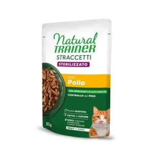 38 + 10 gratis! 48 x 85 g Natural Trainer Adult 2 x (24 x 85 g) Straccetti Sterilised Streifen in Soße Huhn