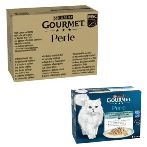 96 x 85 g Jumbopack Gourmet Perle + 12 x 85 g Gemischte Auswahl gratis! Fisch-Mix in Sauce