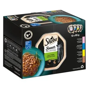 96 x 85 g Sheba Varietäten Schälchen zum Sonderpreis Sauce Lover (Lachs; Thunfisch; Huhn; Ente)