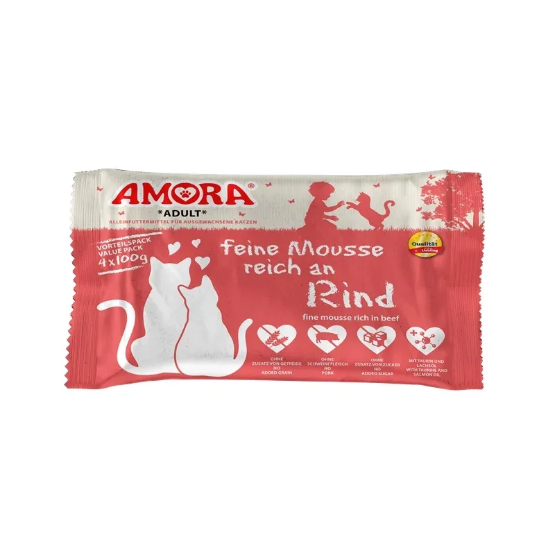 AMORA Cat Pouchbeutel Flowpack feine Mousse reich an Rind
