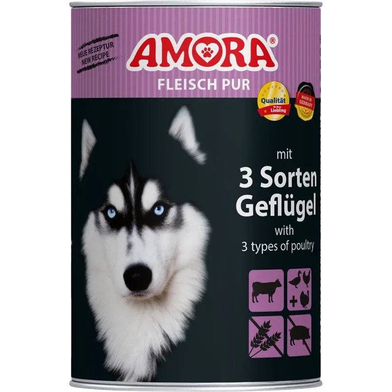 AMORA Fleisch Pur Hund Adult 3 Sorten Geflügel 400 g