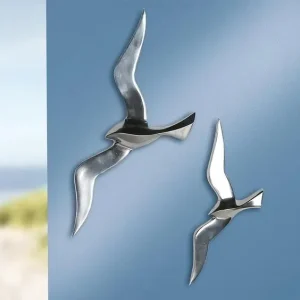 Artgerecht Wandobjekt, Vogel, "Flying Birds", Aluminium, silberfarben, B. 14 cm, H. 34 cm - HaustierPro