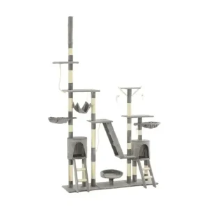 Atmungsaktiv Katzen-Kratzbaum mit Sisal-Kratzsäulen 230 - 250 cm Grau - HaustierPro