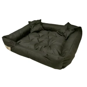 Atmungsaktives Korbgeflecht Hunde- und Katzenbett mit Kissen Codura Hundekissen Hundekorb Haustierbett Waschbar Wasserdichtes Material (Innenmaße: 115x90 / Außenmaße: 130x105cm, Schwarz) - HaustierPro