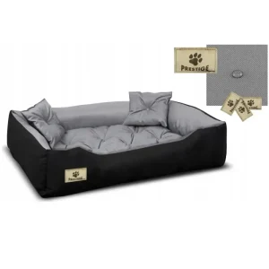 Atmungsaktives Korbgeflecht Hunde- und Katzenbett mit Kissen Codura Hundekissen Hundekorb Haustierbett Waschbar Wasserdichtes Material (Innenmaße: 60x50/ Außenmaße: 75x65cm, Grau/schwarz) - HaustierPro