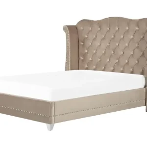 Bed Velours AYETTE 180 x 200 cm (EU Super King) Taupe - HaustierPro