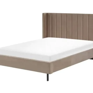 Bed Velours VILLETTE 140 x 200 cm (EU Double) Taupe - HaustierPro