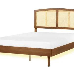Bed with LED Rattan VARZY 140 x 200 cm (EU Zweifach Brown - HaustierPro