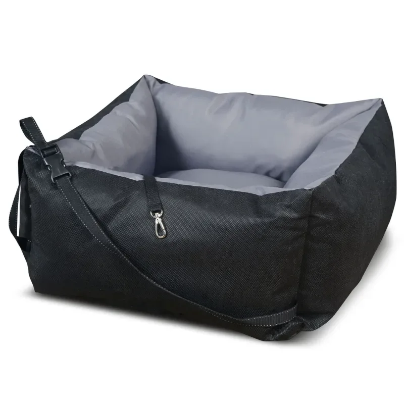 Belüfteter Autositz Autositz für Hunde und Haustiere mit Sicherheitsgurt Hundesitz Bett Hunde-Autositz Reisebett Wasserdichtes PVC-Codura 55x55cm Schwarz/Grau - HaustierPro
