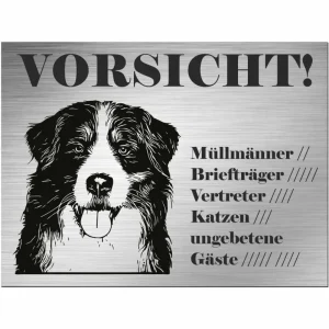 Berner Sennenhund - Schild bedruckt - Alu-Dibond Edelstahl Look mit Gravur - HaustierPro