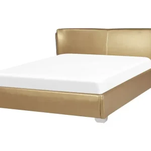 Bett mit Lattenrost Echtleder PARIS 140 x 200 cm Golden - HaustierPro