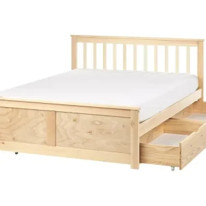 Bett mit Schubladen Kiefernholz OLENDON 140 x 200 cm Hellbraun - HaustierPro