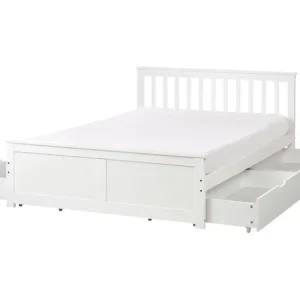 Bett mit Schubladen Kiefernholz OLENDON 140 x 200 cm Weiß - HaustierPro