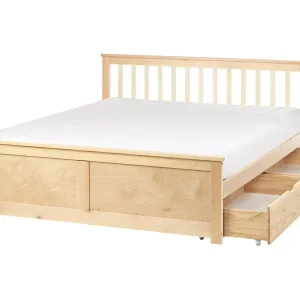 Bett mit Schubladen Kiefernholz OLENDON 160 x 200 cm Hellbraun - HaustierPro