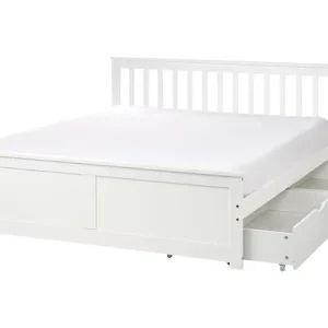 Bett mit Schubladen Kiefernholz OLENDON 160 x 200 cm Weiß - HaustierPro