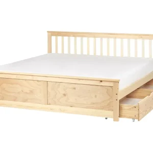Bett mit Schubladen Kiefernholz OLENDON 180 x 200 cm Hellbraun - HaustierPro