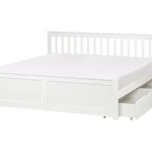 Bett mit Schubladen Kiefernholz OLENDON 180 x 200 cm Weiß - HaustierPro