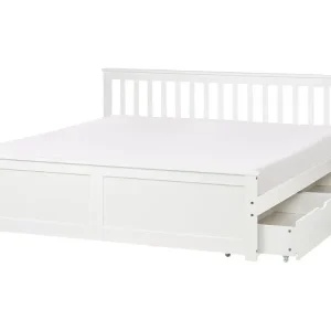 Bett mit Schubladen Kiefernholz OLENDON 180 x 200 cm Weiß - HaustierPro