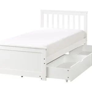 Bett mit Schubladen Kiefernholz OLENDON 90 x 200 cm Weiß - HaustierPro