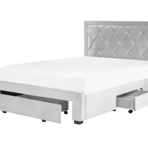 Bett mit Schubladen Samtstoff LIEVIN 140 x 200 cm Hellgrau - HaustierPro