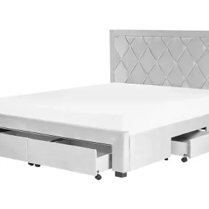 Bett mit Schubladen Samtstoff LIEVIN 160 x 200 cm Hellgrau - HaustierPro