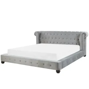 Bett Samtstoff grau Lattenrost 180 x 200 cm CAVAILLON - HaustierPro