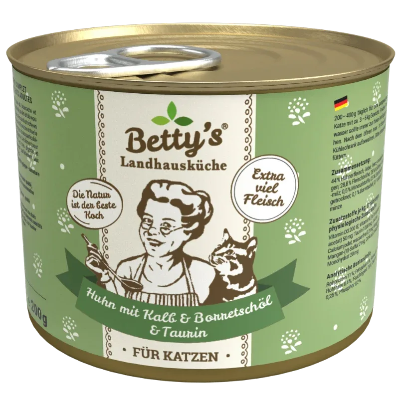 Bettys Landhausküche Katze Dose Huhn mit Kalb & Borretschöl 200 g