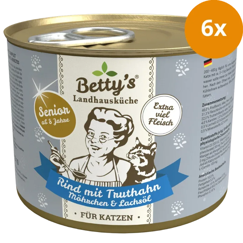 Bettys Landhausküche Katze Dose Senior Rind mit Truthahn, Möhrchen & Lachsöl 200 g - Image 2