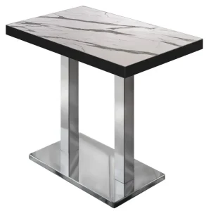 BM | Bistro Stehtisch | 110 x 60 x 110 cm | Rechteckig | Schwarzer Rand | Weiß Marmor / Edelstahl - HaustierPro