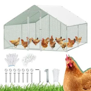 BMOT Hühnerstall Freilaufgehege Verzinkter Stahl mit Dachplane 3*4*2m(Neue Version) für Mäuse und Ratten - HaustierPro