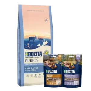 Bozita Dog Purely Adult Active mit Rentier 11 kg & 2 x GRATIS Bozita Snacks (Ente, Hirsch)