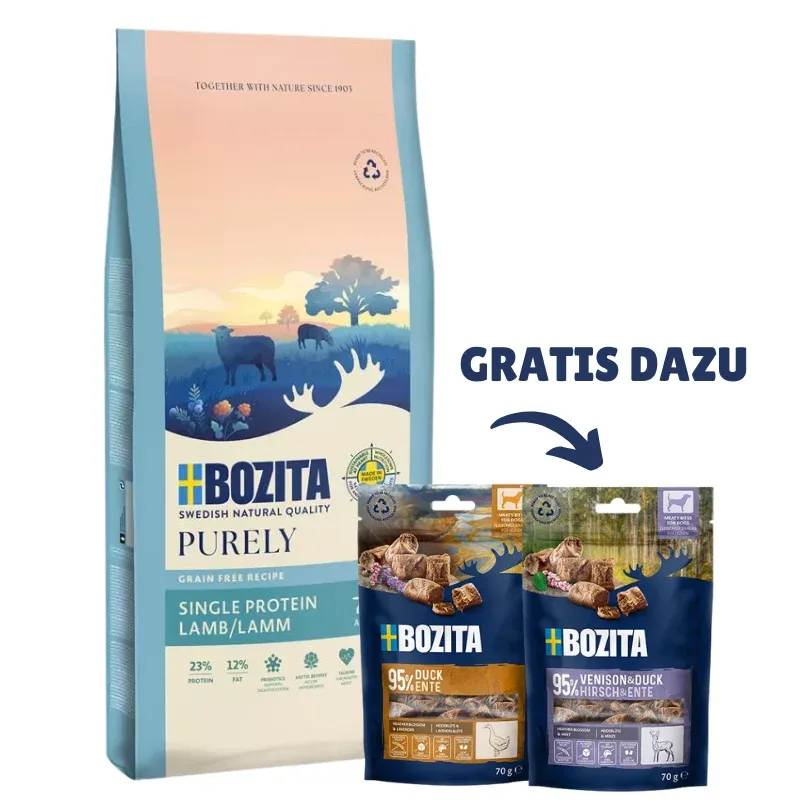 Bozita Dog Purely Adult Lamm 11 kg & 2 x GRATIS Bozita Snacks (Ente, Hirsch) - Image 2