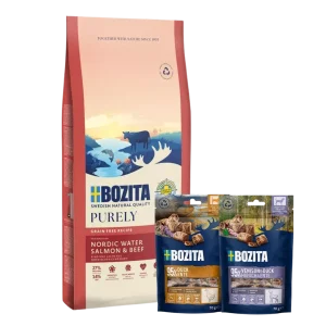 Bozita Dog Purely Adult Large mit Lachs & Rind 11 kg & 2 x GRATIS Bozita Snacks (Ente, Hirsch)