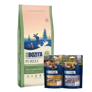 Bozita Dog Purely Adult mit Elch 11 kg & 2 x GRATIS Bozita Snacks (Ente, Hirsch)