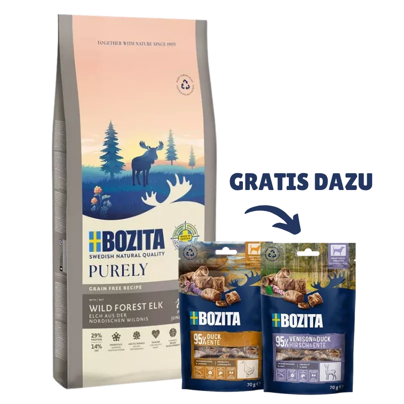 Bozita Dog Purely Puppy & Junior Large mit Elch 11 kg & 2 x GRATIS Bozita Snacks (Ente, Hirsch) - Image 2