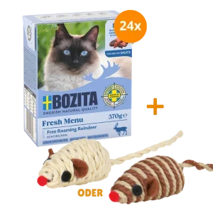 Bozita Häppchen in Soße Rentier 24 x 370 g + GRATIS TRIXIE Spielmaus