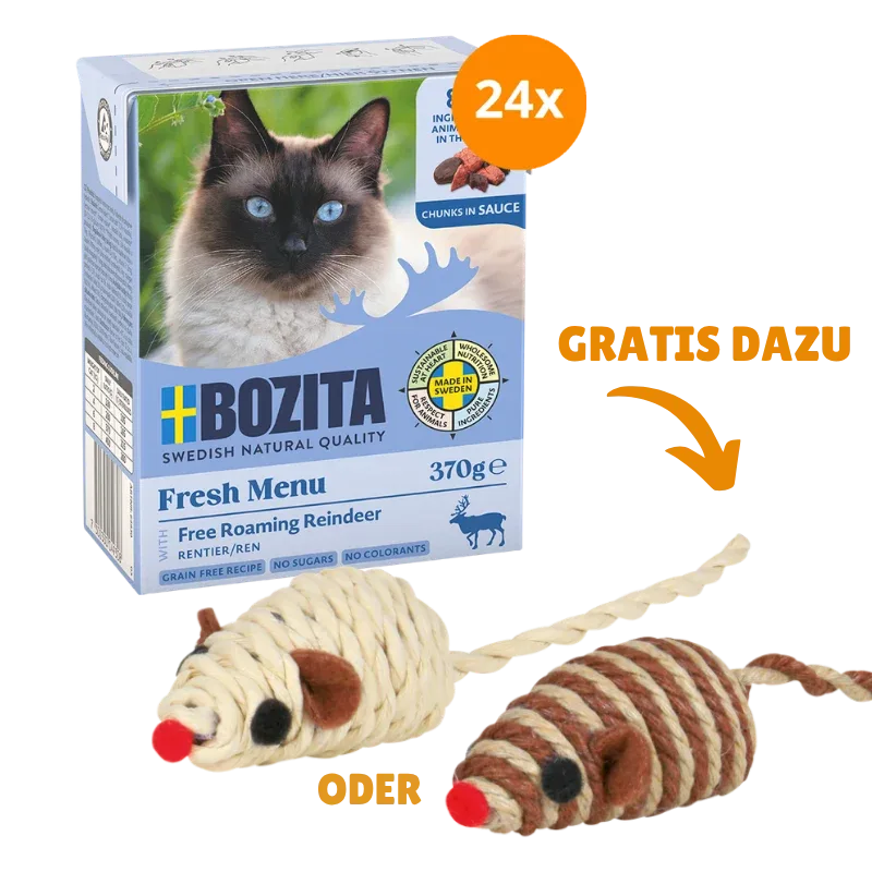 Bozita Häppchen in Soße Rentier 24 x 370 g + GRATIS TRIXIE Spielmaus - Image 2