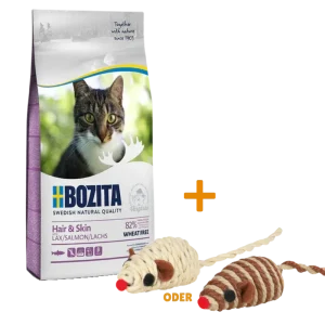 Bozita Hair & Skin Weizenfrei Lachs 10 kg + GRATIS TRIXIE Spielmaus