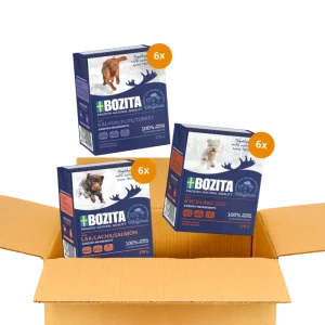 Bozita Happen 24 x 370 g – Probiermix in Gelee: Lachs. Pute & Hühnchen