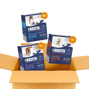 Bozita Happen 24 x 370 g – Probiermix in Gelee: Pute, Rentier & Hühnchen