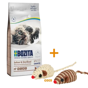 Bozita Indoor & Sterilised Getreidefrei Rentier 10 kg + GRATIS TRIXIE Spielmaus
