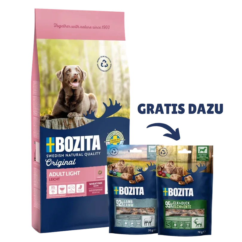 Bozita Original Adult Light 12 kg & 2 x GRATIS Bozita Snacks (Elch, Lamm) - Image 2