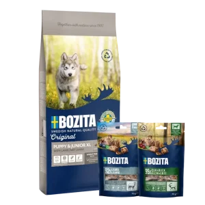 Bozita Original Puppy & Junior Lamb XL 12 kg & 2 x GRATIS Bozita Snacks (Elch, Lamm)