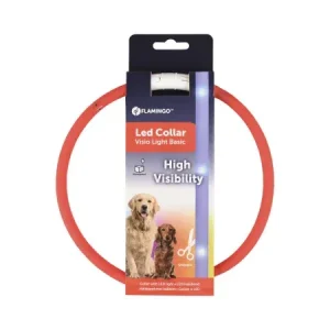 Breites Lederhalsband Flamingo Leuchthalsband Nera Visio rot - HaustierPro