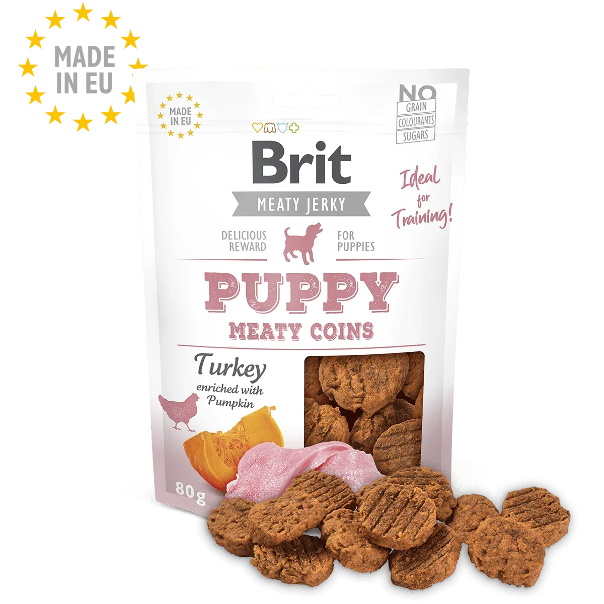 BRIT Meaty Jerkys Hund Puppy - Turkey Meaty Coins - Truthahn + Kürbis
