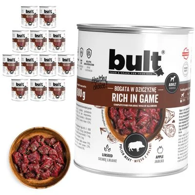 BULT Fleischreiches Nassfutter für ausgewachsene Hunde in Dosen 12 x 800 g Wild