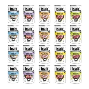 BULT Fleischreiches Nassfutter für erwachsene Hunde – Dosen-Mix ohne Huhn 20 x 400 g – Rind, Ente, Lamm, Pute & Kabeljau