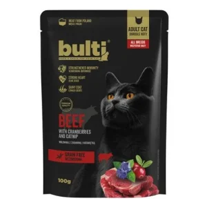 BULTI Superfood Nassfutter für Katzen – Alleinfuttermittel Beutel 100 g Rind mit Cranberry & Katzenminze